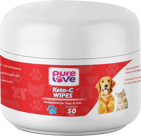 Pure Love Ketoconazole 1%, Chlorhexidine 2% Antiseptic Wipes for Dogs and Cats