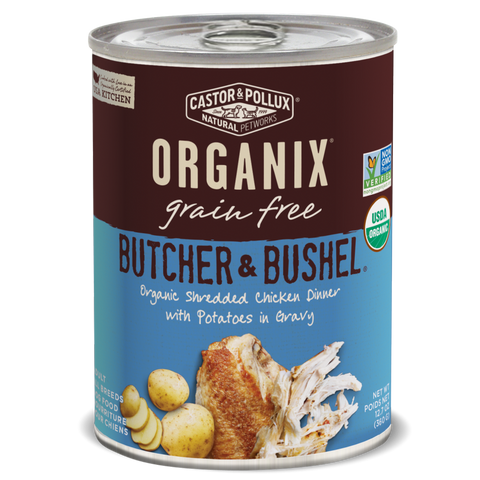 Castor and Pollux Organix Butcher and Bushel Organic Shredded Chicken with Dinner with Potato Canned Dog Food